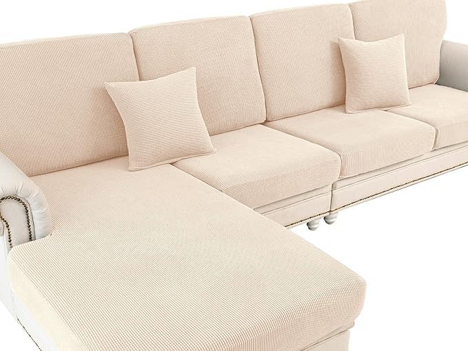 Couch Cushion Covers for Sectional Sofa L Shape Washable Separate Seat Chaise by LA+MEACK