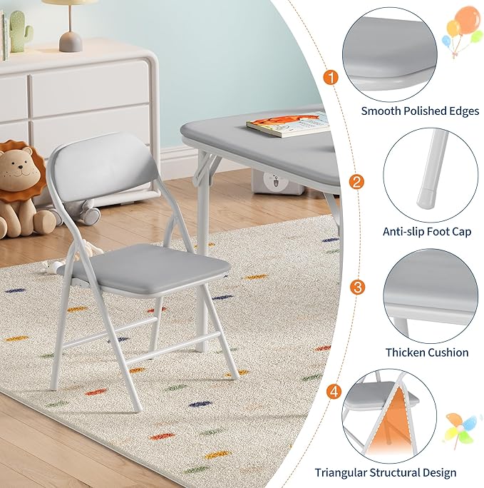 IDEALHOUSE 5 Piece Folding Kids Table and Chairs Set, Children Activity Table and Chairs Set for Dining Room,Daycare,Classrooms