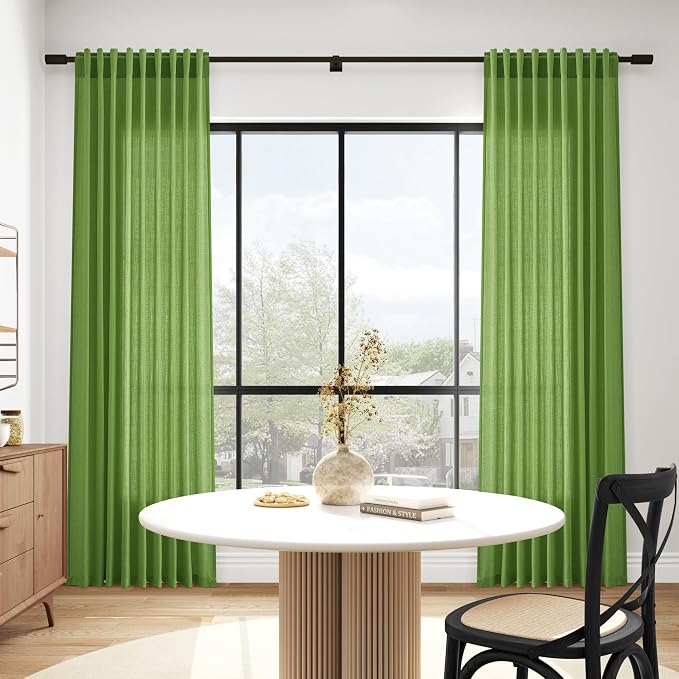 Lime Green Linen Curtains 84 Inches Long, Back Tab Light Filtering Semi Sheer - Image 6