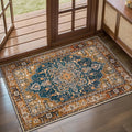 Tangsoo 2x3 Washable Rug for Entryway, Vintage Non Slip Small Area Rug, Indoor Front Door Rug, Print Distressed Door Mat Carpet, Soft Low Pile Rugs for Entrance Kitchen Bedroom Rusty Orange