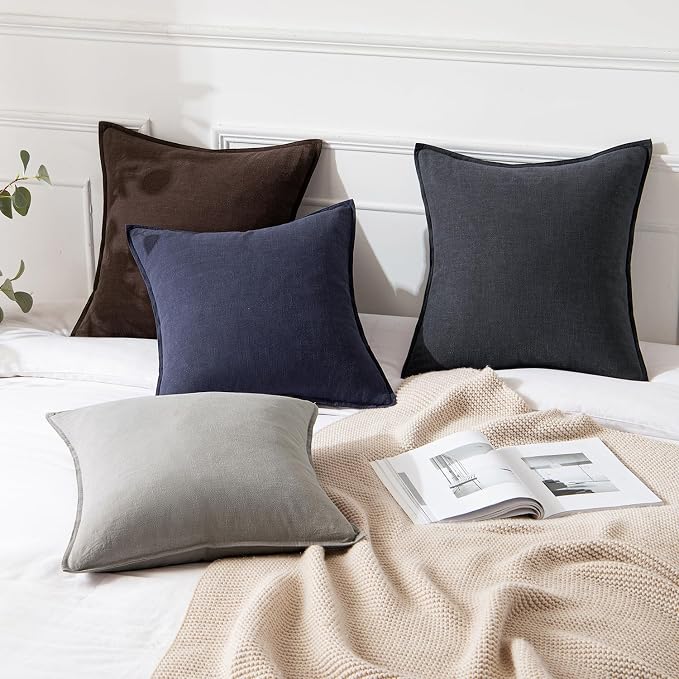 MIULEE Decorative Linen Euro Sham Pillow Covers 24x24 Navy ​Boho Farmhouse​ - Image 4