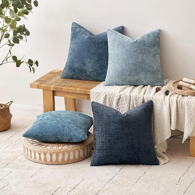MIULEE Pack of 4 Couch Throw Pillow Covers 20x20 Inch Neutral Blue Soft - Image 5