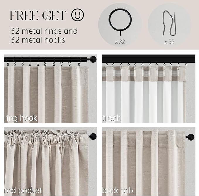 Oatmeal Blackout Curtains for Living Room 100 Inch Long 2 Panels, Linen - Image 4