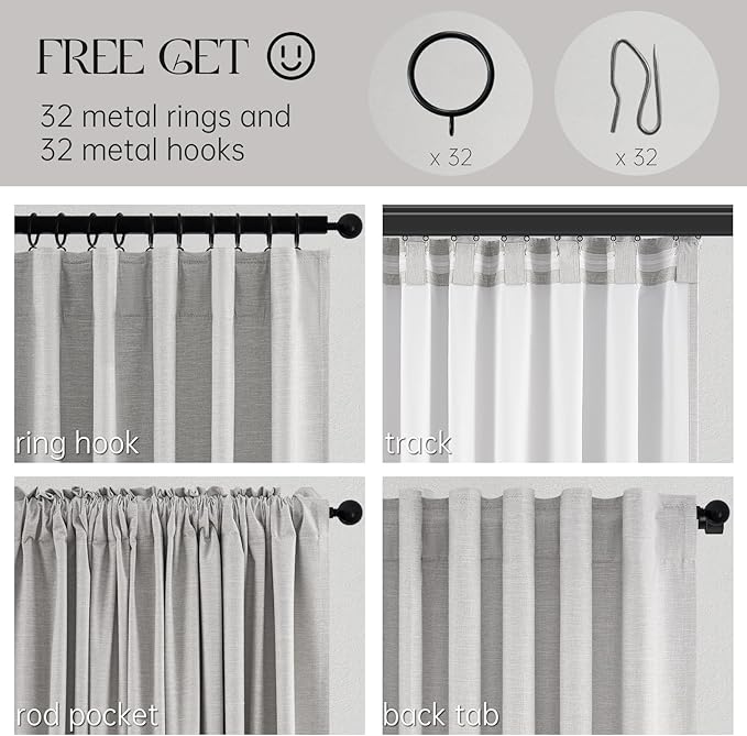 Topfinel Extra Long Total Blackout Grey Linen Curtains 108 Inches Long - Image 5