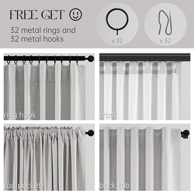 Topfinel Linen Blackout Curtains 63 Inches Long 2 Panels - Image 3