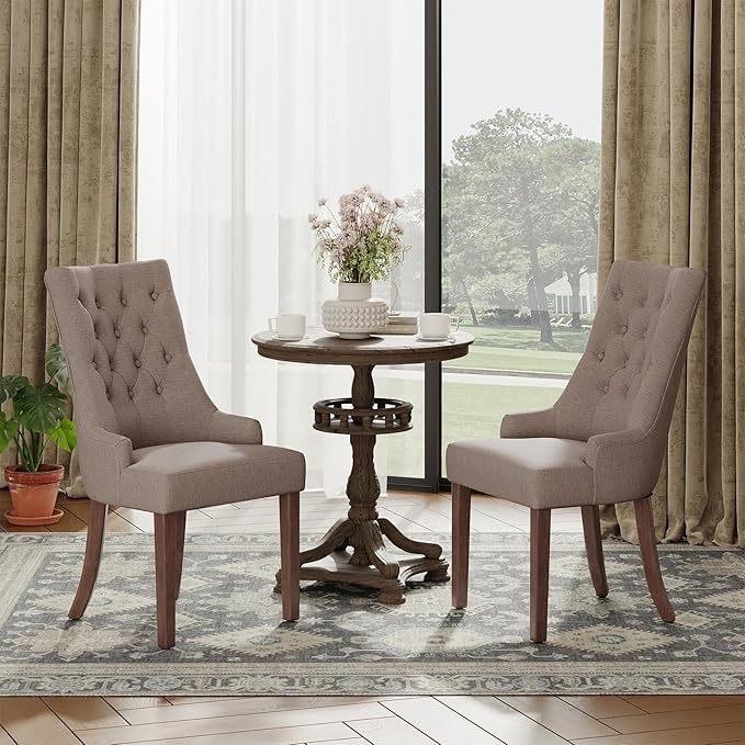 COLAMY Wingback Upholstered Side Dining Room Chairs Set of 4, Fabric Dining Chairs with Tufted Button, Living Room Chairs for Home Kitchen, Taupe