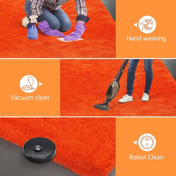 Orange Shag Area Rugs for Bedroom Living Room, 8X10 Ultra Soft Fluffy Area Rugs - Image 6