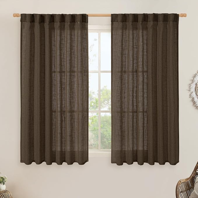 LAMIT Semi Sheer Linen Curtains 45 Inches Long, Light Filtering Panels Back Tab by LAMIT