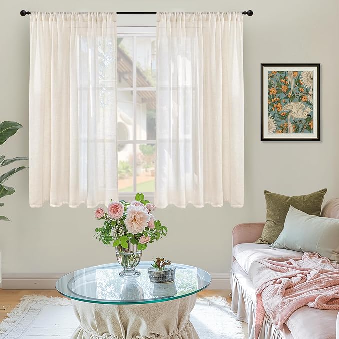 BGment 54 Inch Length Natural Linen Curtains - Image 2
