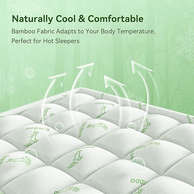 Anluoer Memory Foam Mattress Topper Queen for Back Pain, Rayon Derived from Bamboo Pillow Top Mattress Topper for Hot Sleepers,Cooling Mattress Pad with 8-21" Deep Pocket, 60x80 Inches, White
