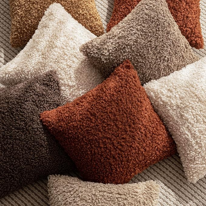Foindtower 2 Pieces 24x24 Inch Hazel Brown,Faux Fur Throw Pillow Cover Accent Sherpa Furry Pillow Covers Fuzzy Soft Pillowcases Cozy Sheepskin Decorative Fleece Cushion Case for Bed Couch Living Room