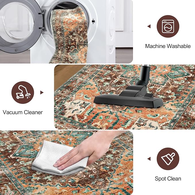 Yamaziot Washable Area Rug, 2x3 Small Entryway Rug Non-Slip Boho Vintage Rug - Image 4