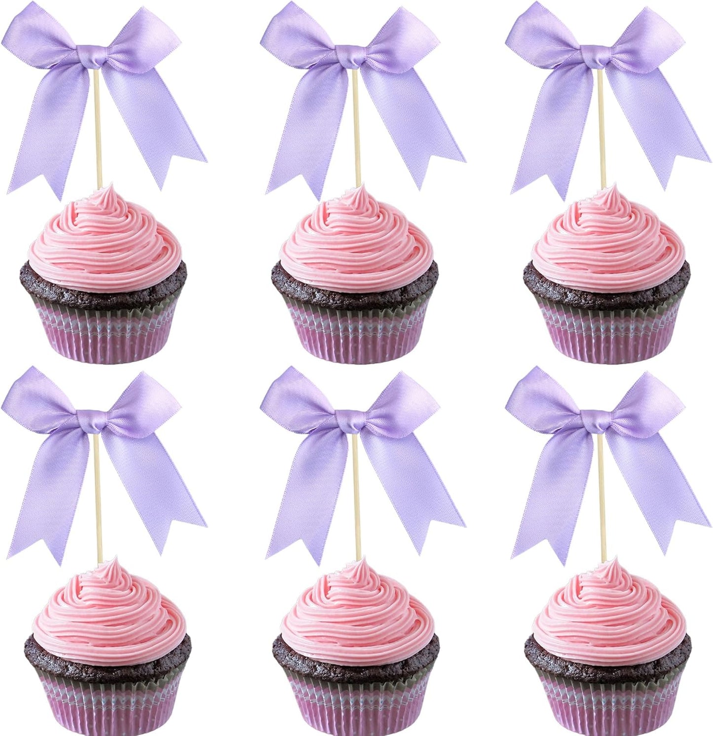 Gyufise 24Pcs Bow Cupcake Toppers Coquette Bow Girls Birthday Cake Decorations Bowknot Cake Toppers Bowknot Cupcake Picks for Baby Shower Birthday Wedding Bridal Engagement Party Supplies Purple