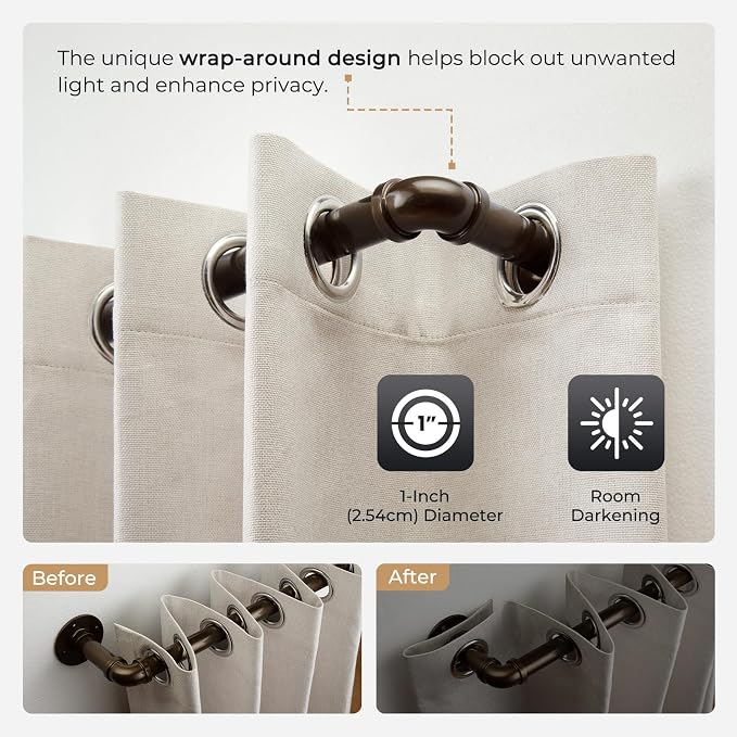 Zeerobee Curtain Rods for Windows 32 to 72, 1 Inch Industrial Wrap Around - Image 3