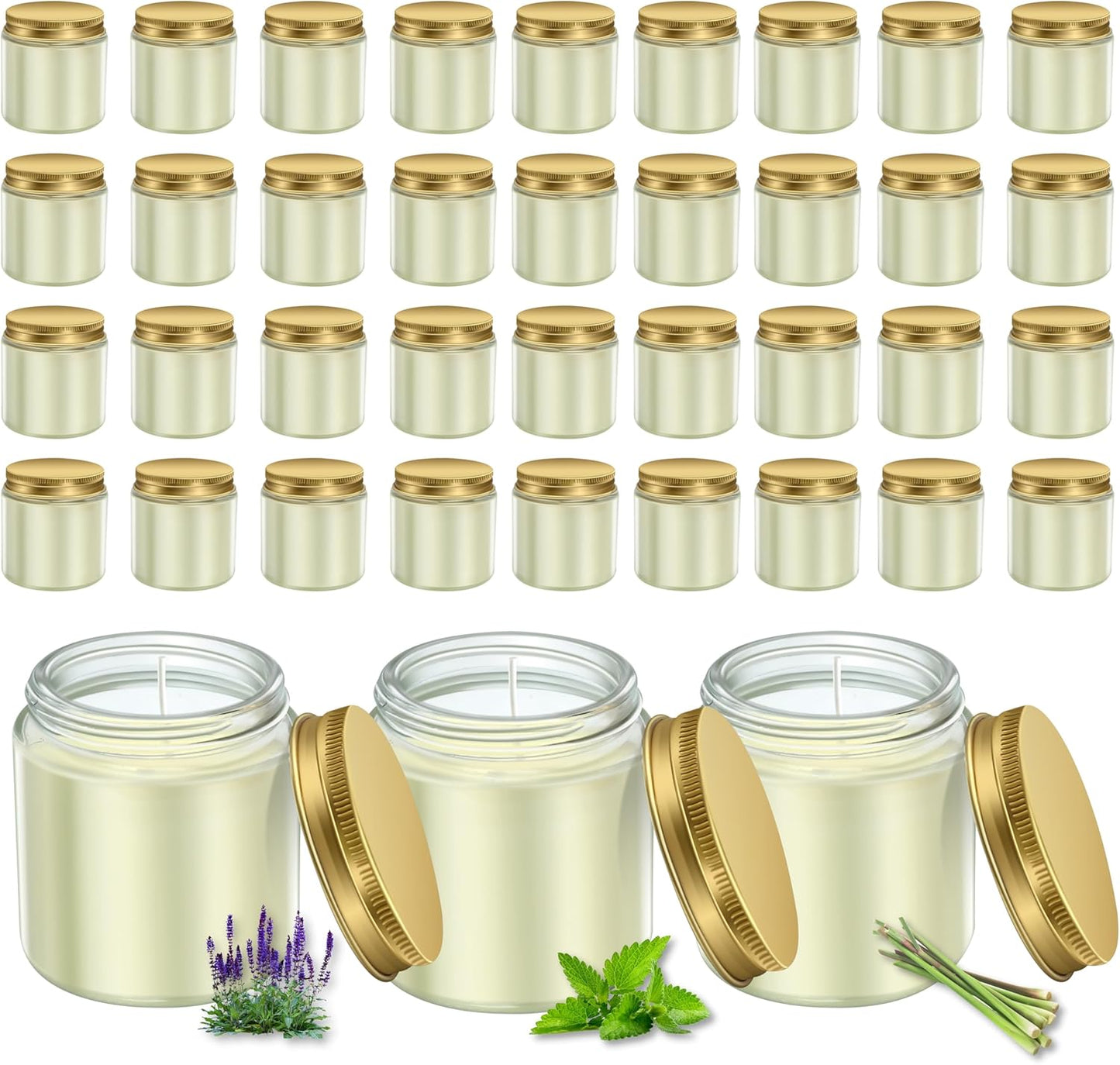 ACITHGL 36 Pcs 4oz Mini Mason Jar Candles Small Scented Candles Bulk Aromatherapy Ideal Souvenir Favors for Wedding Birthday Party (Sage, Mint, Citronella, Gold)