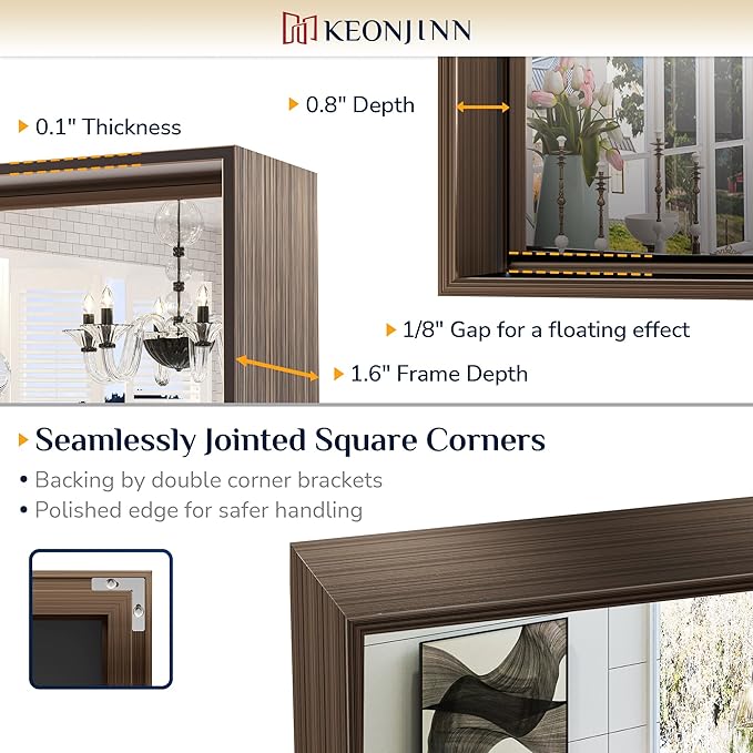 Keonjinn 24 x 36 in Brushed Bronze Bathroom Mirror, Rectangular Metal Frame Farmhouse Wall Mirror, Modern Rectangle Mirrors with Aluminum Alloy Framed for Over Sink(Horizontal/Vertical)