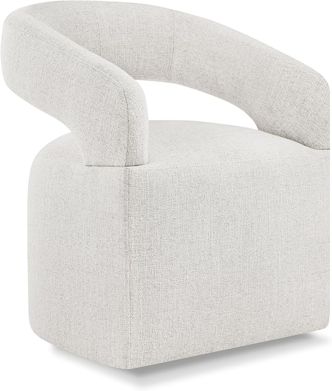 Upholstered Dining Chairs with Casters Modern Barrel Side Armchair with Rollers for Diningroom Bedroom Livingroom Reading Room, Beige, 1PCS