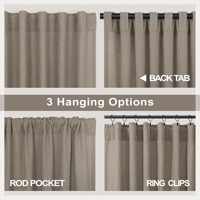 Extra Long Curtains 2 Panels Set Dark Taupe Linen Curtains 108 inches Long - Image 4