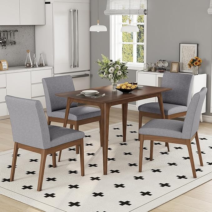 Mid-Century Modern Solid Wood Dining Table with Tapered Lesg for 4 People, 47.2inch, Kitchen or Living Room Furniture, Walnut