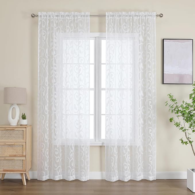 OWENIE Furman Sheer White Curtains 84 inches Long - Image 2