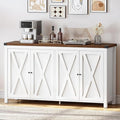 YITAHOME Farmhouse Sideboard Buffet Cabinet with Storage, 55'' Kitchen Storage Cabinet Coffee Bar Cabinets with Adjustable Shelf for Kitchen, Living Room, White