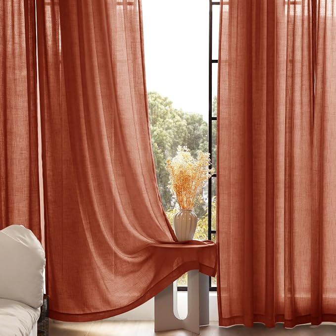 108 inch Linen Terracotta Curtains 2 Panels - Image 5