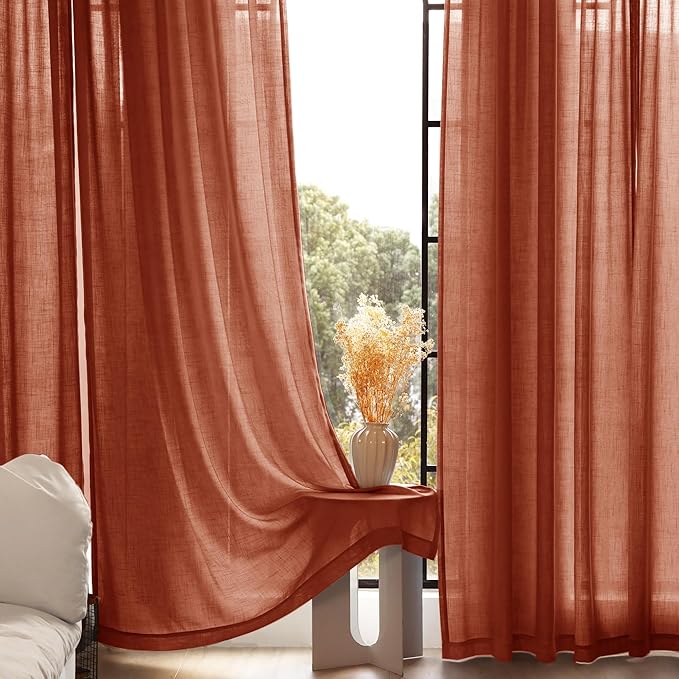 84 inch Linen Terracotta Curtains 2 Panels - Image 3