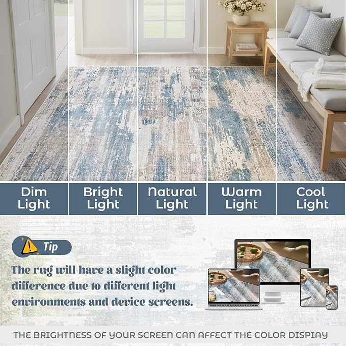 5x7 Area Rugs for Living Room, Washable Modern Abstract Large Area Rug Neutral - Image 8