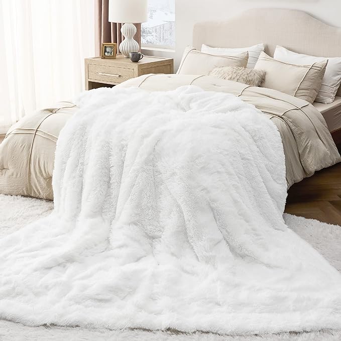 Bedsure GentleSoft Fluffy White Blankets Queen Size - Image 5