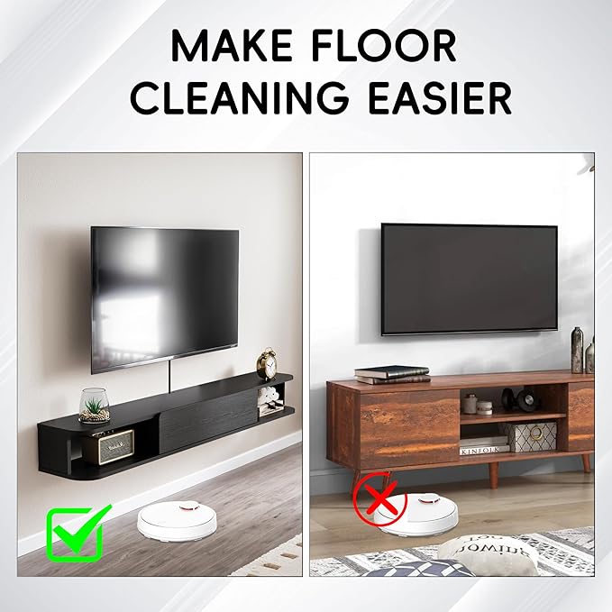 Pmnianhua Floating TV Stand with Drawer,66'' Wall-Mounted TV Cabinet,Floating TV Console,Under TV Entertainment Shelf with Storage for Bedroom Living Room(Black)