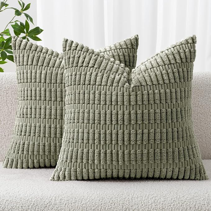 MIULEE Pack of 2 Corduroy Decorative Throw Pillow Covers 18x18 Inch Soft Boho by MIULEE