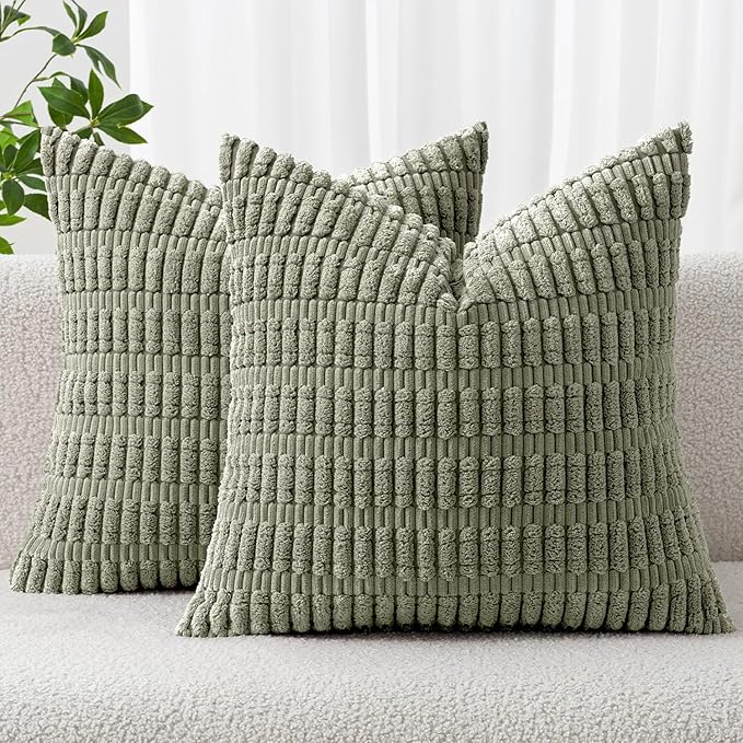 MIULEE Pack of 2 Corduroy Decorative Throw Pillow Covers 16x16 Inch Soft Boho by MIULEE