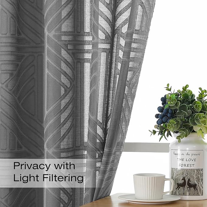 Simplebrand Grey Semi Sheer Curtains 63 Inch Length 2 Panels, Light Filtering - Image 2