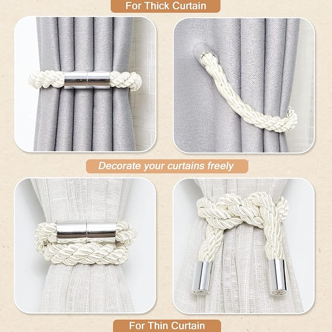 NICEEC 4 Pack Strong Magnetic Curtain Tiebacks Modern Simple Style Drape Tie - Image 6