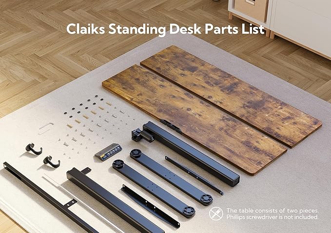 Claiks Electric Standing Desk, Adjustable Height Stand up Desk, 63x24 Inches Sit Stand Home Office Desk with Splice Board, Black Frame/Rustic Brown Top