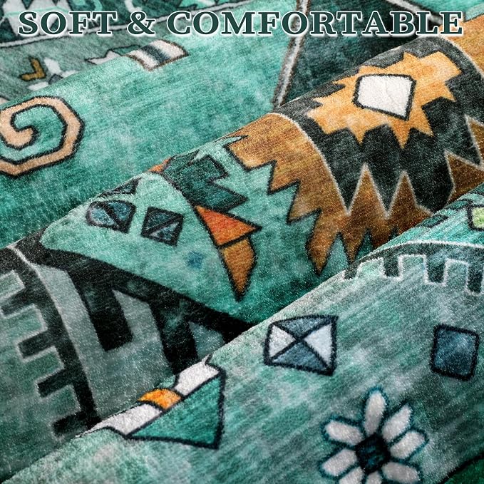 SERISSA 4x6 Boho Bedroom Rug, Washable Non Slip Vintage Teal Area Rugs - Image 4