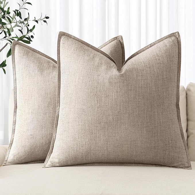 MIULEE Decorative Linen Pillow Covers 18x18 Inch Natural Linen Boho Farmhouse by MIULEE