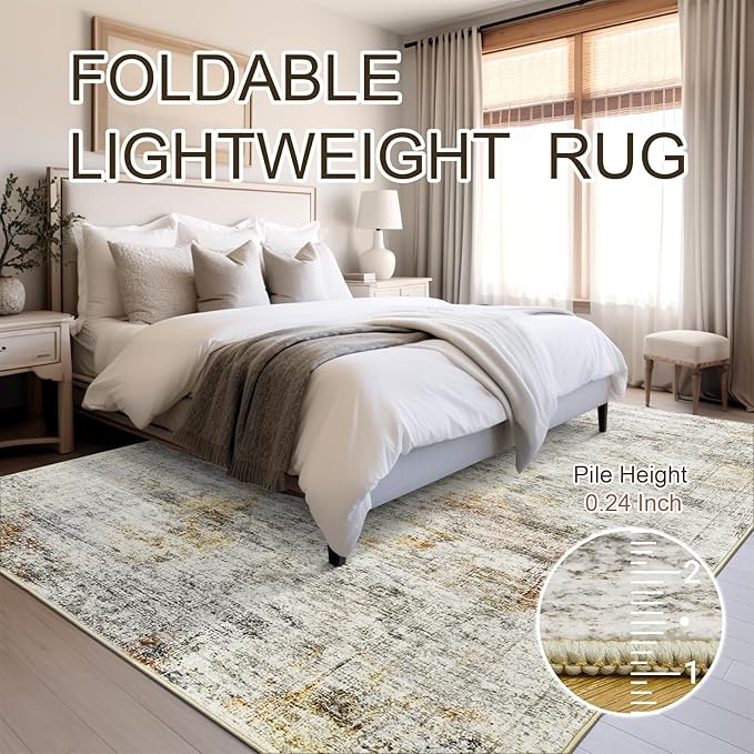 5x7 Area Rugs Gray Rust Low Pile Indoor Washable Trendy Faded Style Rugs - Image 6