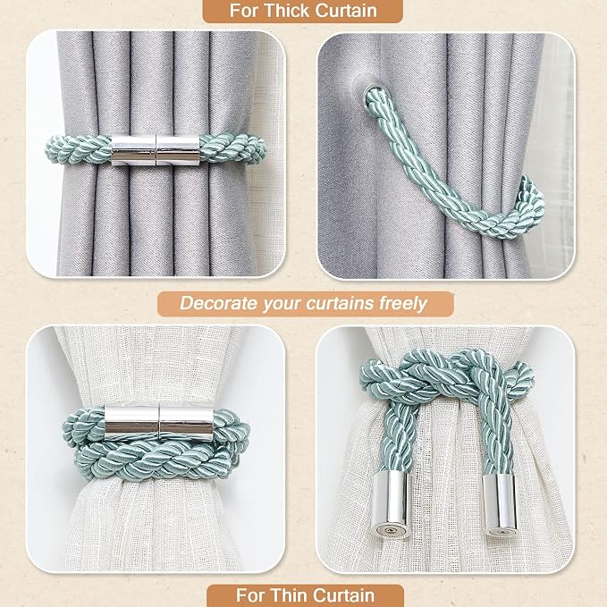 NICEEC 4 Pack Strong Magnetic Curtain Tiebacks Modern Simple Style Drape Tie - Image 6