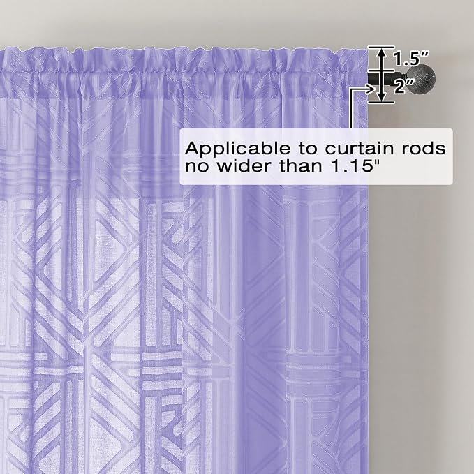 Simplebrand Lavender Semi Sheer Curtains 45 Inch Length 2 Panels, Geometric - Image 4