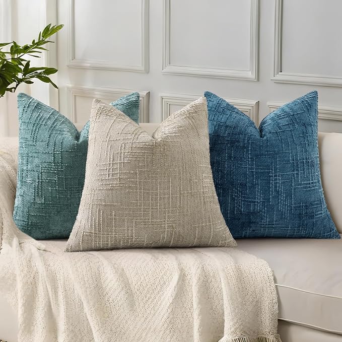 decorUhome Navy Blue Chenille Throw Pillow Covers 18x18 Set of 2 Textured Soft - Image 5