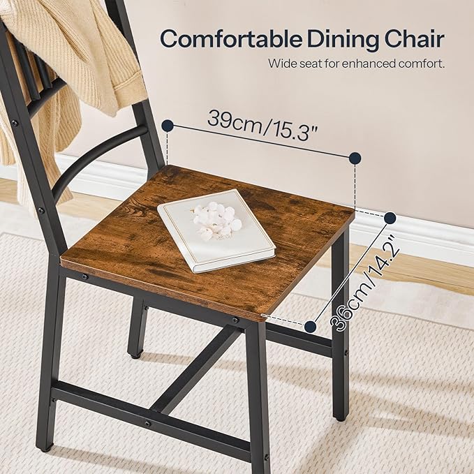 HOOBRO Kitchen Chairs Set of 2, Wooden Dining Room Chairs with Metal Frame, Dining Chairs with Back, Easy to Assemble, Farmhouse Dining Chairs for Kitchen, Living Room, Rustic Brown and Black BF39CD01
