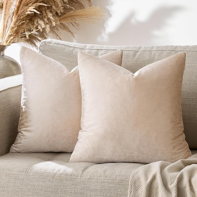 GIGIZAZA 16x16 Beige Pillow Covers: Pack of 2 Champagne Vintage Throw Pillows - Image 8