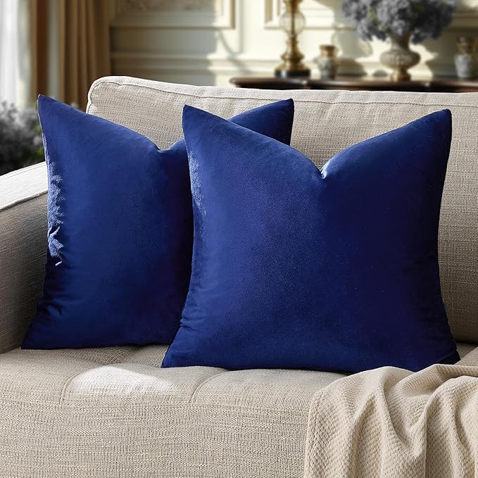 GIGIZAZA Blue Decorative Throw Pillow Covers, 20x20 Velvet Square Solid Couch by GIGIZAZAFocusingonhomedecoration