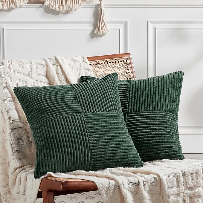 Fancy Homi Set of 2 Dark Green Decorative Throw Pillow Covers 26x26 Inch by Fancy+Homi