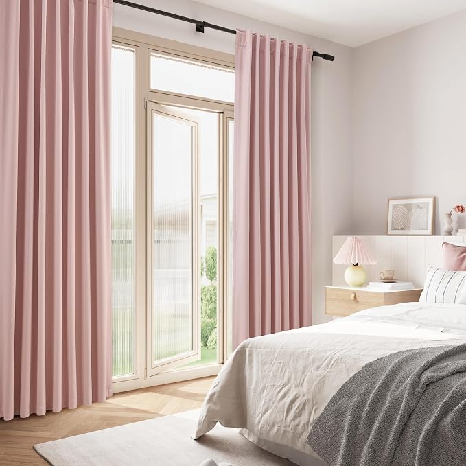 Guken Pink 100% Blackout Linen Curtains 120 Inch 2 Panels Set - Image 8