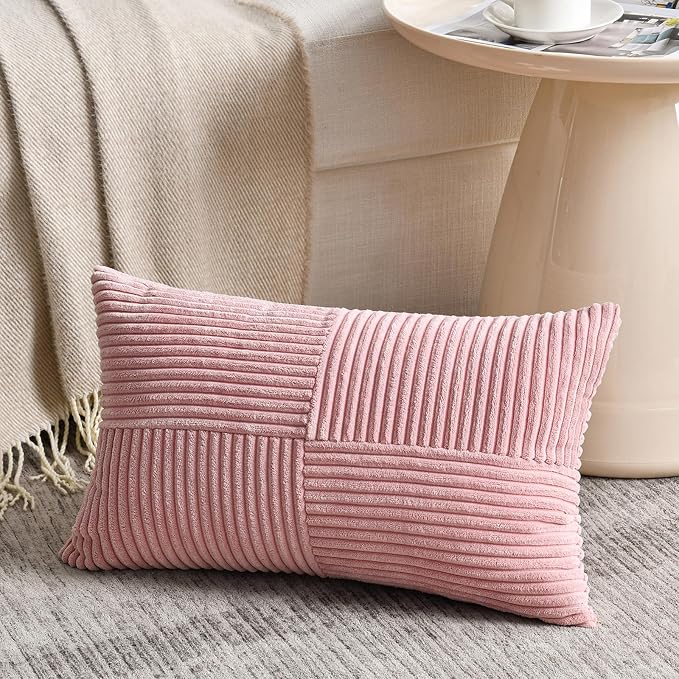 Fancy Homi 2 Packs Blush Pink Lumbar Decorative Throw Pillow Covers 16x28 Inch - Image 2