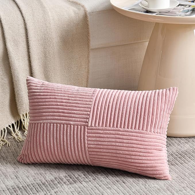 Fancy Homi 2 Packs Blush Pink Long Lumbar Decorative Throw Pillow Covers 12x24 - Image 2