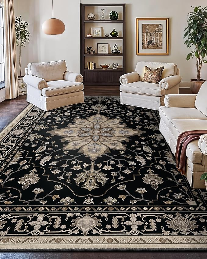 Area Rugs 9'x12' Washable Non-Slip, Floral Vintage Distress Print Pattern - Image 9
