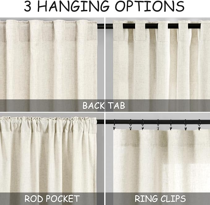Nanspring Warm Beige Linen Curtains 84 Inch Length 2 Panels Set - Image 2